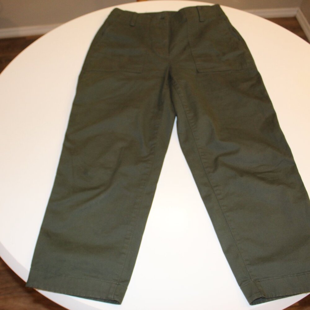 Talbots Crop Pants Size 6P Green High Rise Patch Pockets Stretch Cotton Utility - Picture 9 of 11